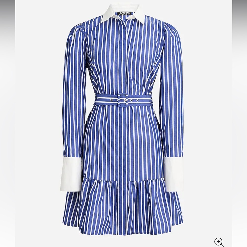 J. Crew 20 Striped Career Cotton Poplin Tiered Long Sleeve Shirt Dress  2X NWT